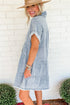 Blue Acid Wash V Neck Tiered Denim Dress